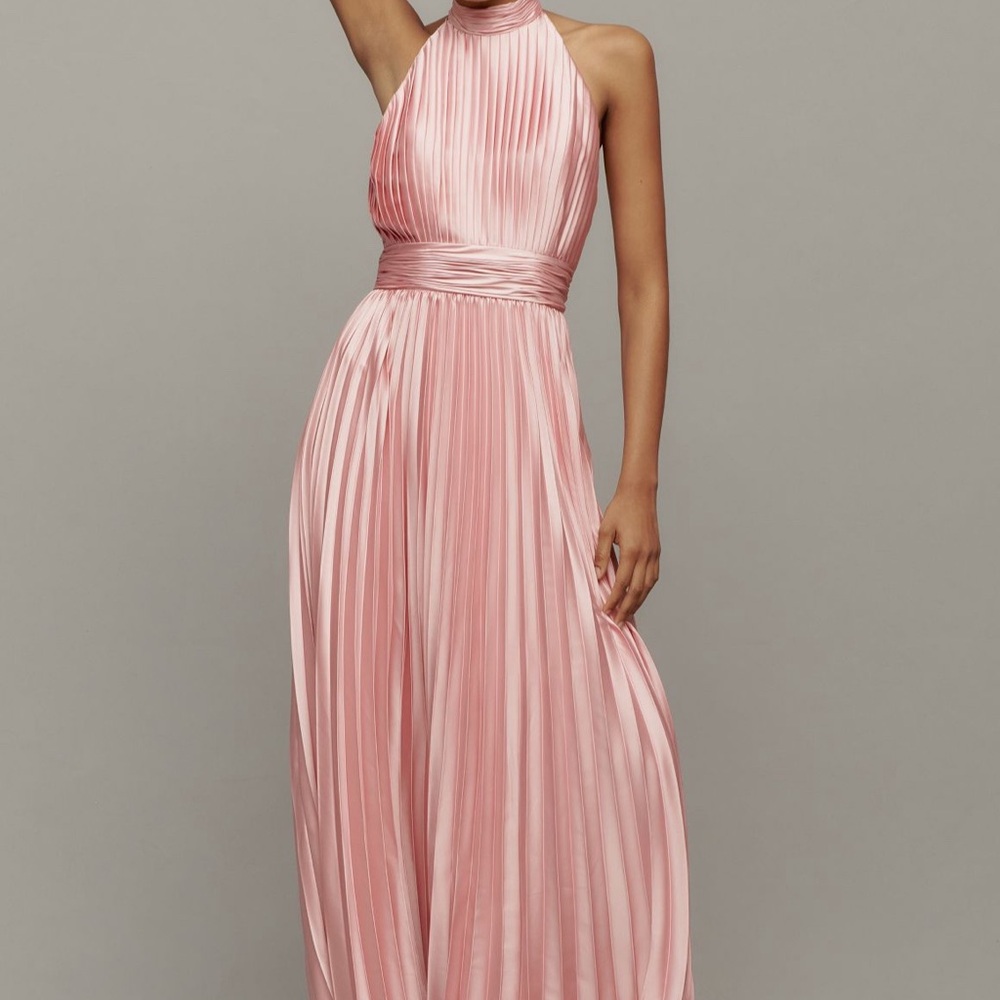Mac Duggal Halter Pleated Maxi Dress- pink- size 6